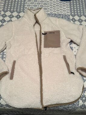 Orvis Cream Sherpa Jacket with Tan Trim